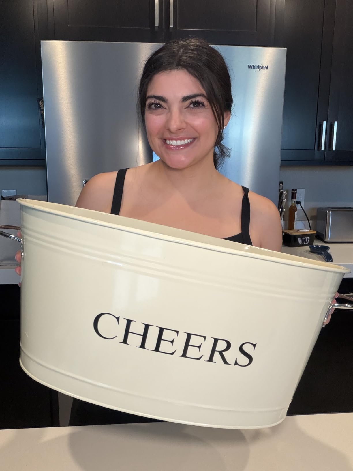 Twine Cheers Beverage Tub, Galvanized Tubs for Entertaining, Drink Buckets for Parties, Large Ice Tub and Gift Basket, Beer Buckets, Cream, 6.3 Gallons customer photo 1