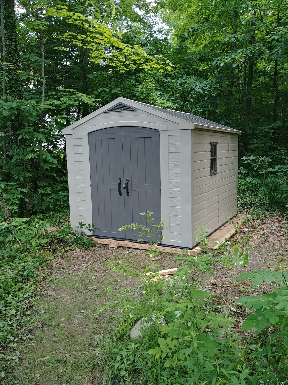 Keter Factor (8x6 ft) Large Resin Outdoor Storage Shed for Patio Furniture, Lawn Mower, Garden Accessories Yard Tools, and Pool Toys, Taupe customer photo 1