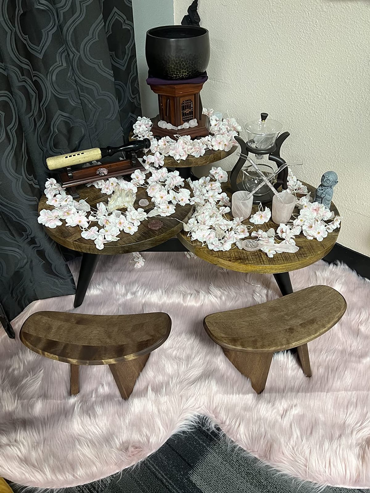 Meditation Bench IKUKO, Travel Yoga Stool, Walnut, Standard customer photo 2