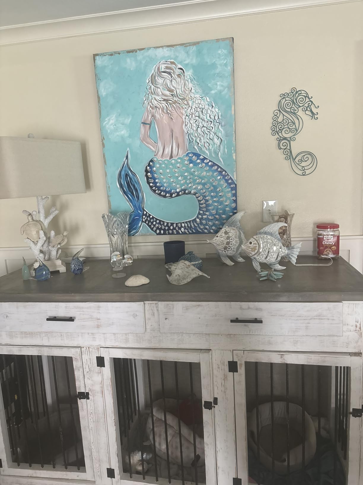 Young's Inc Metal Seahorse Wall Decor, Coastal Nautical Beach Wall Art, Turquoise Ocean Bathroom Decor, Rustic Seaside Cabin Wall Hanging for Living Room, Patio, Bedroom, Office, 18.5