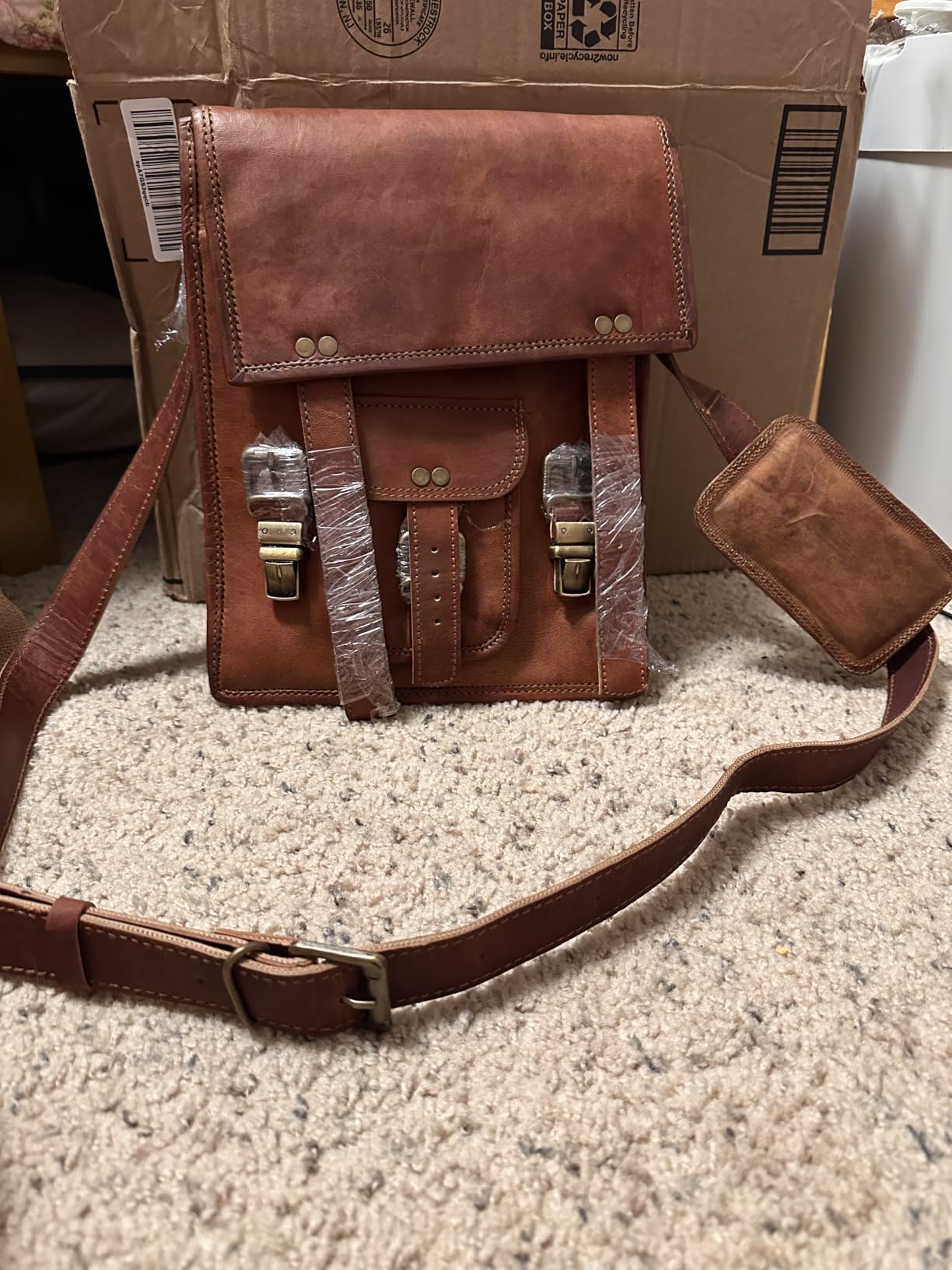 Leather crossbody bag messenger satchel tablet bag 11 inches for men and women (Brown) customer photo 1