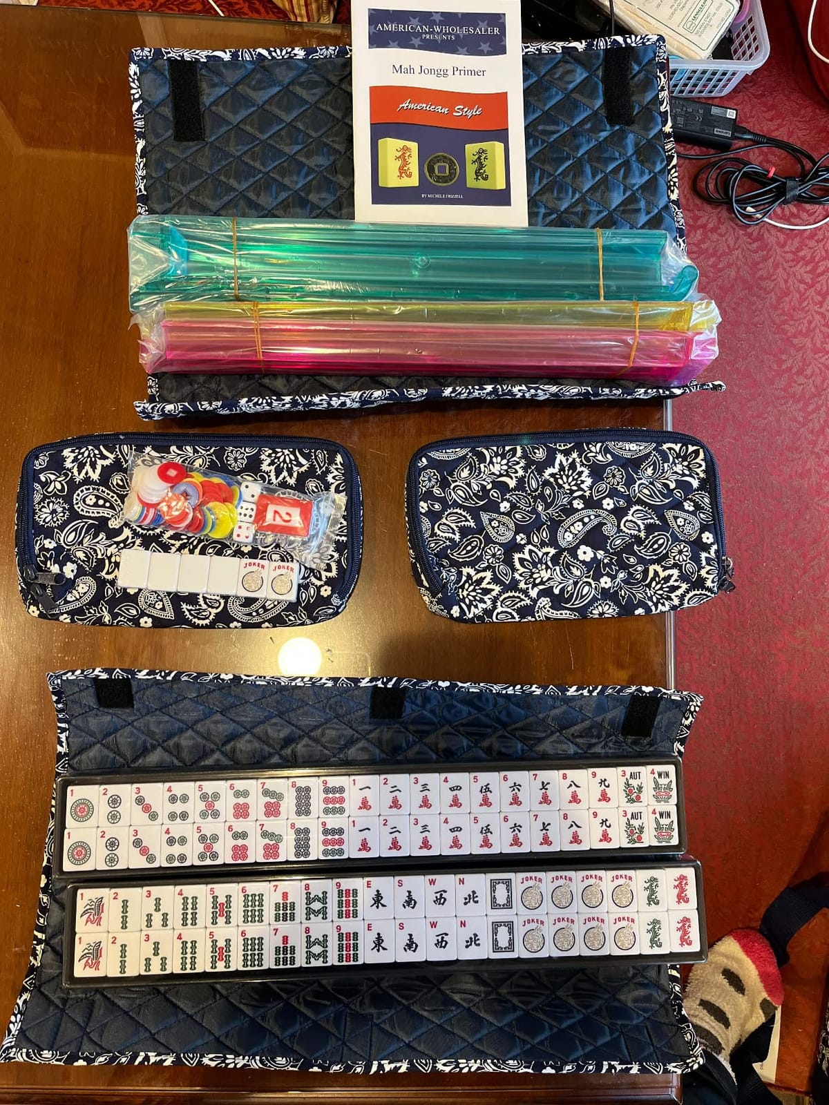 Linda Li New! - American Mahjong Set 166 Premium White Tiles, 4 All-in-One Rack/Pushers, Blue Paisley Soft Bag - Classic Full Size Complete Mahjongg Set customer photo 1