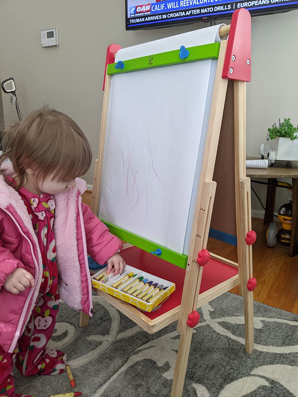Hape E1010 Magnetic All in 1 Kids Height Adjustable Drawing Dry-Erase Chalkboard Wooden Artist Easel with 3 Paint Pots and Refillable Paper Roll customer photo 2