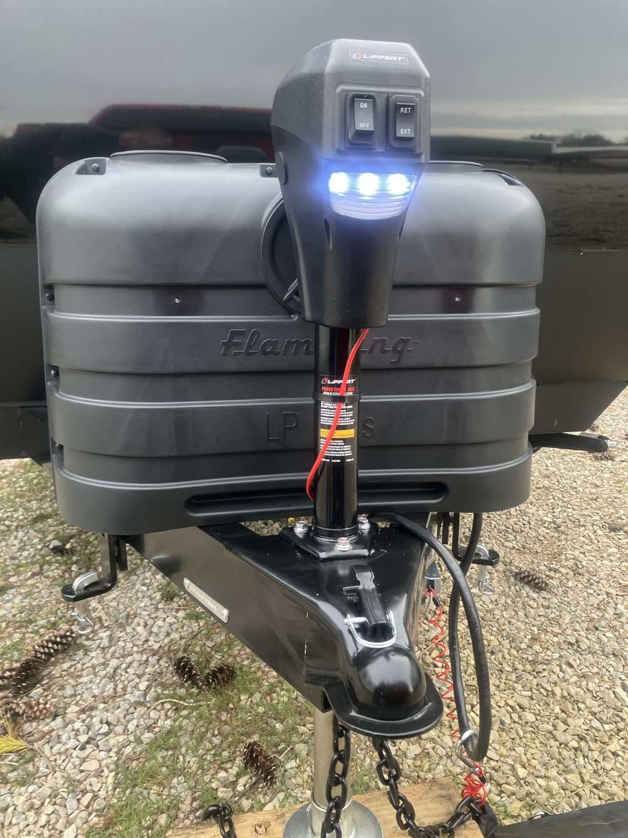Lippert Power Tongue Jack Electric Trailer A-Frame, 3,500 lbs. 18-Inch Stroke, 5.4-Inch Foot Pad, Durable Textured Casing, Emergency Manual Crank Override, 10.75