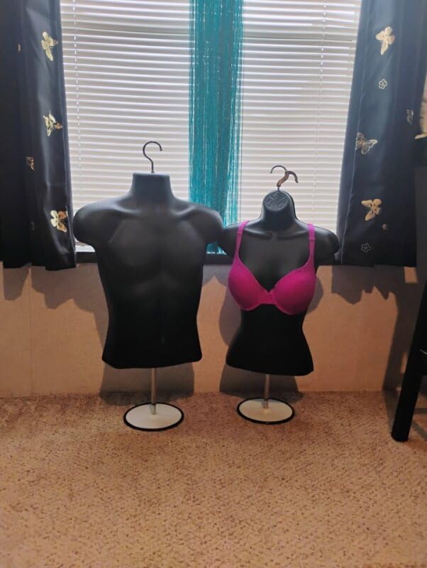 Male and Female Mannequin Torso with Metal Stand Hollow Back Body Stackable Dress Form for Tshirt Display, Countertop, Craft Shows, S-M Size (Black, Set of 1) customer photo 1