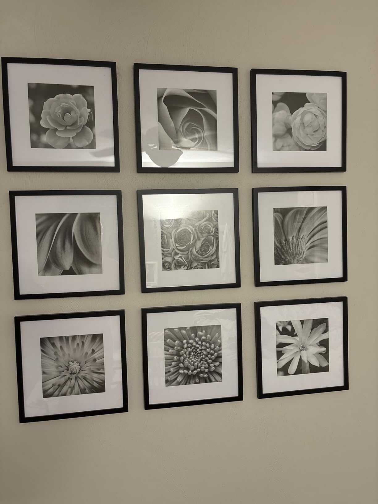 Gallery Perfect 12x12 Picture Frames, 9 Piece Set with Real Glass Cover for 8x8 Photos With Mat, Picture Frames Collage Wall Decor for Gallery Wall, Home Decor, Black customer photo 1