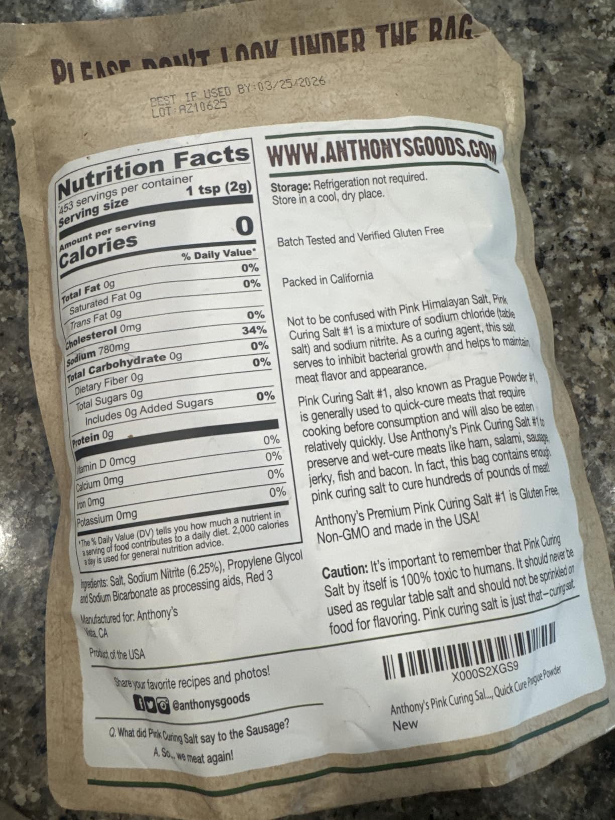 Anthony's Prague Curing Salt No.1, 2 lb, Gluten Free, Prague Powder, Made in USA customer photo 1
