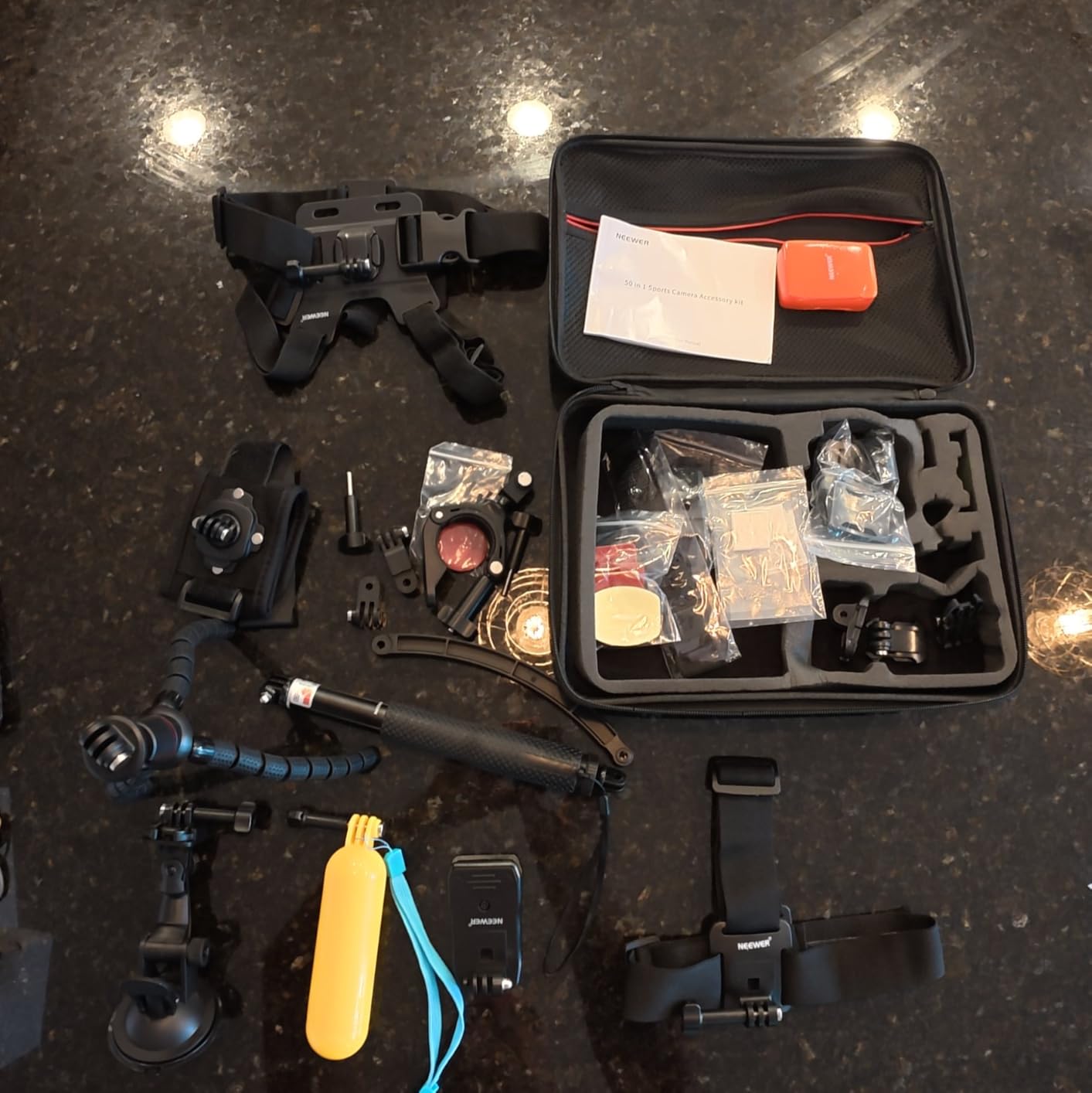 NEEWER 50 in 1 Action Camera Accessory Kit Compatible with GoPro Hero 12 11 10 9 DJI OSMO 4 3 2 Insta360 X3 X2 GO 3 SJCAM DBPOWER AKASO VicTsing APEMAN WiMiUS QUMOX Lightdow Campark Sony Sports DV | Compatible with Hero 12 11 10 9 OSMO 4 3 2 Insta360 X3 X2 GO 3 SJCAM DBPOWER AKASO VicTsing APEMAN WiMiUS QUMOX Campark customer photo 2