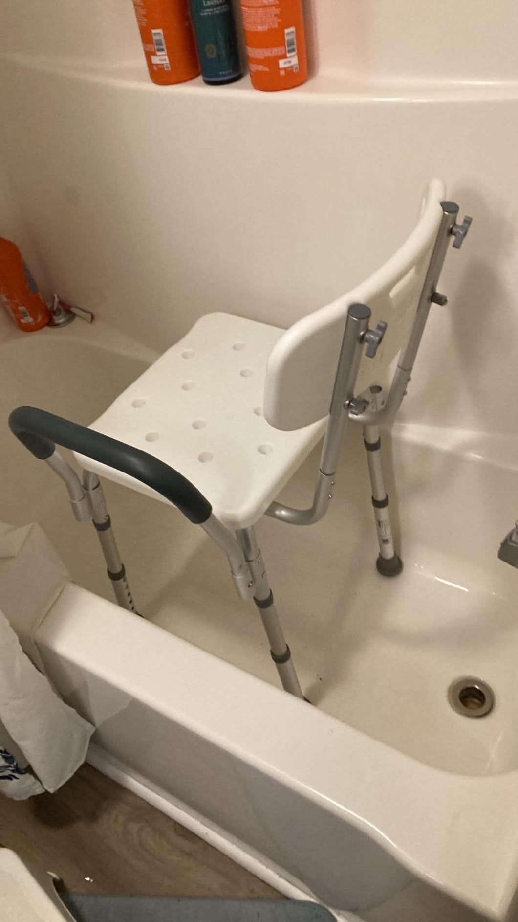Drive Medical Premium Shower Chair with Back and Padded Arms, White, 350 lb Capacity customer photo 1