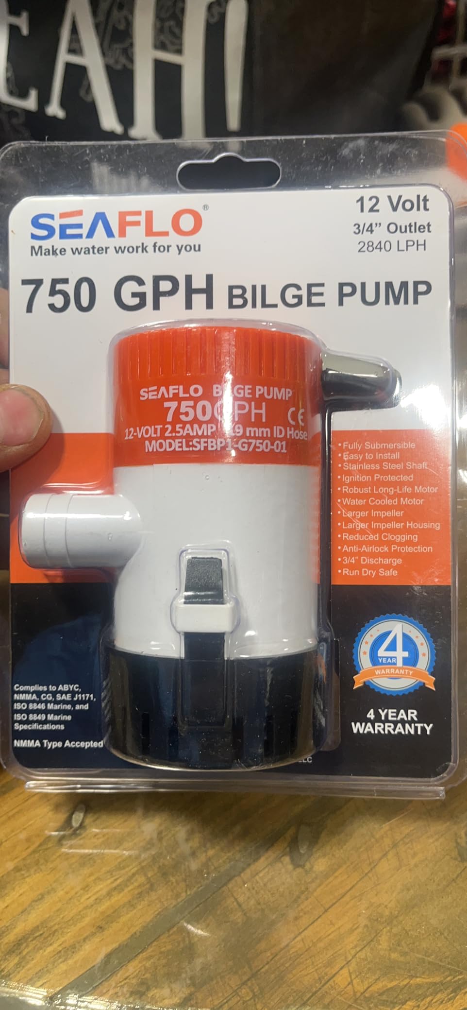 SEAFLO 06 Series Automatic Submersible Bilge Pump - 750GPH, 12V, 3/4