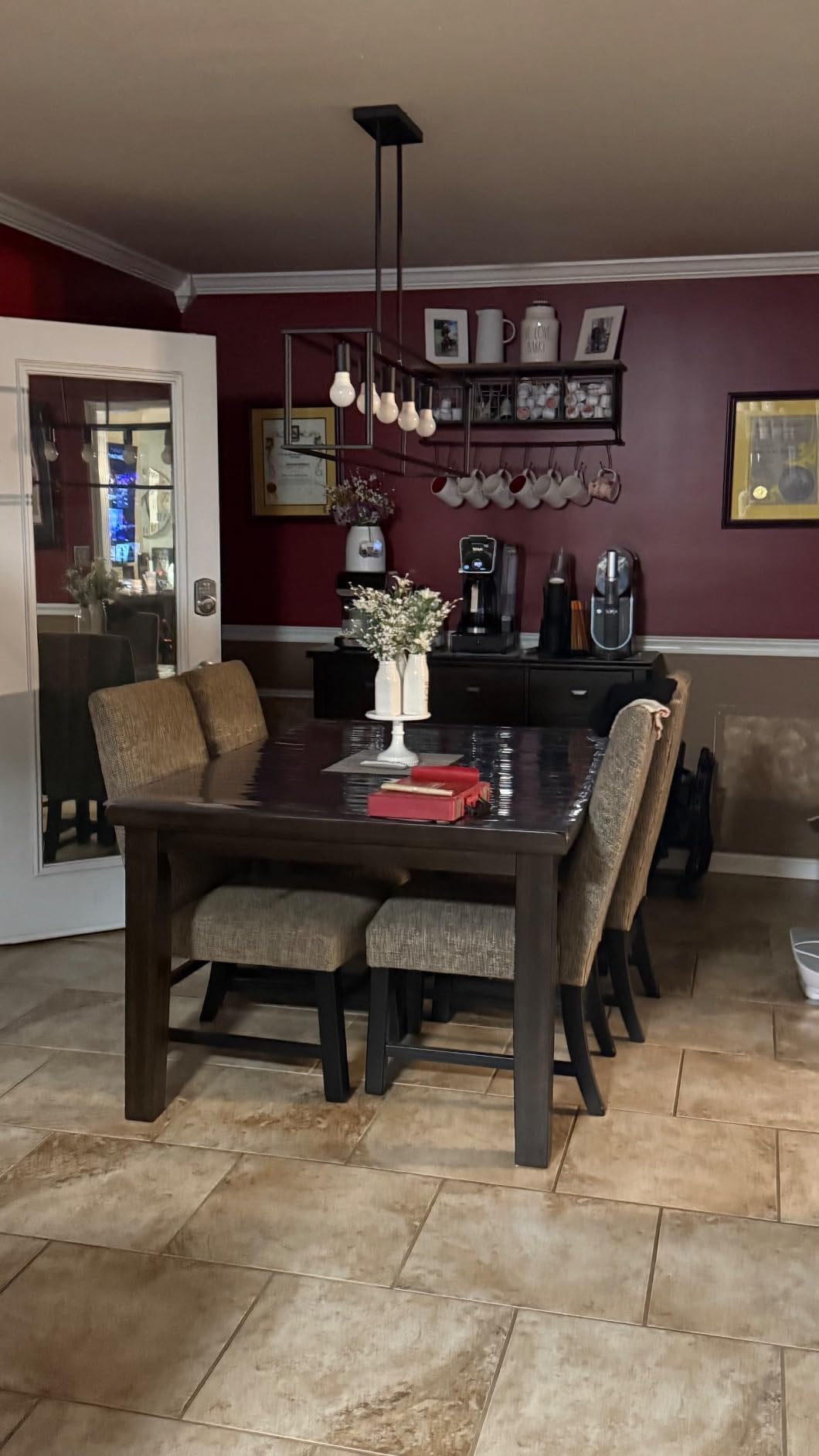 Signature Design by Ashley Haddigan Dining Extension Table, Seats 6-8 | Veneers, wood and engineered wood, Farmhouse style wood dining table, Self-storing 18-inch butterfly leaf, Kitchen table customer photo 2