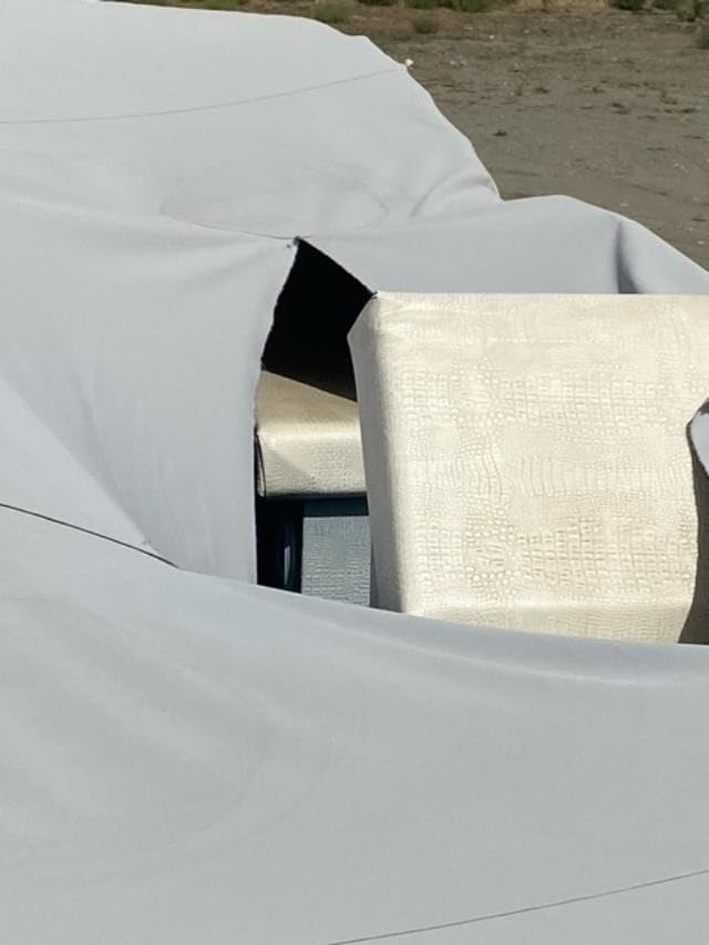 NEW 1200D Beige 24 FT VORTEX Ultra 5 Year Canvas Pontoon/Deck Boat Cover, Elastic, Strap System, FITS 22'1