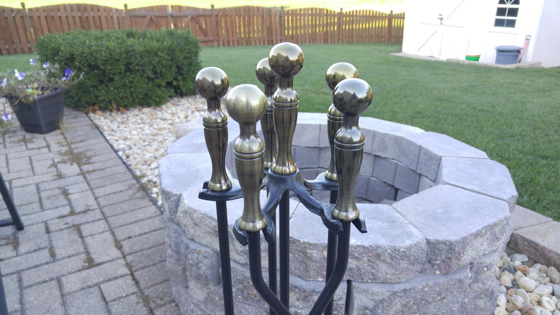 AMAGABELI Garden & Home 5 Pcs Fireplace Tools Set 31 Inch Indoor Black Handle Wrought Iron Large Fire Tool Accessories Set Holder Outdoor Fireset Modern Fire Pit Stand with Poker Brush Shovel Tong customer photo 1