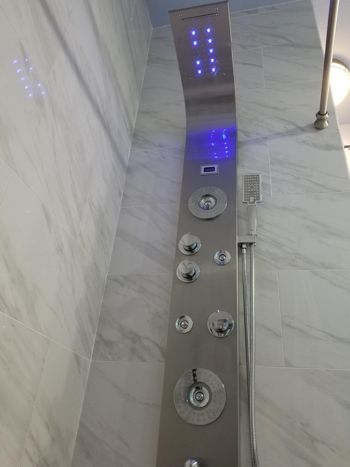 ELLO&ALLO Stainless Steel Shower Panel Tower System, LED Rainfall Waterfall Shower Head 6-Function Faucet Rain Massage System with Body Jets, Brushed Nickel customer photo 1