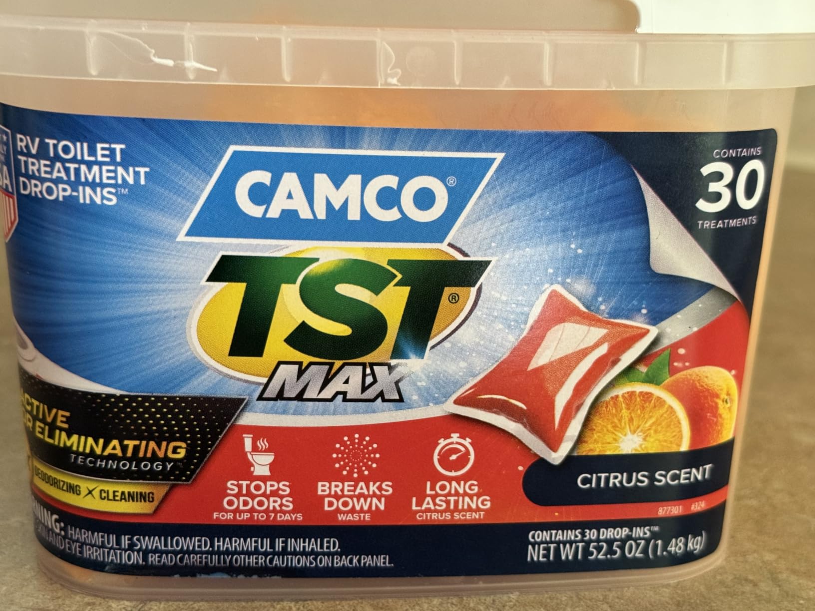 Camco TST MAX RV Toilet Treatment Drop-INs - Orange 30-pk - Made in the USA | Control Unwanted Odors & Break Down Waste and Tissue - Safe Septic RV Tank Treatment (41183) customer photo 2