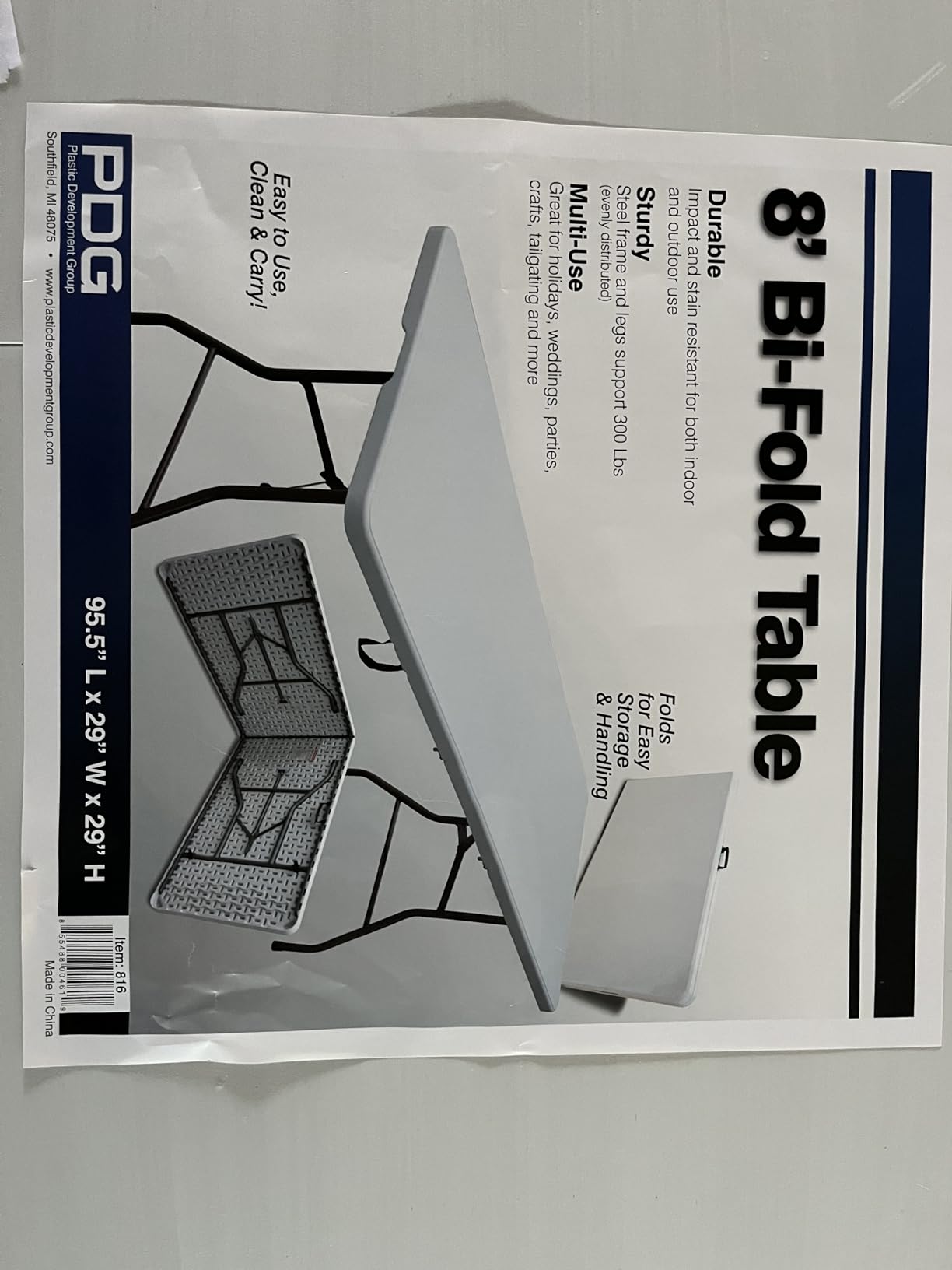 Peakform Folding Banquet Table, Plastic Top, Indoor/Outdoor, White, 8 Ft | Rust-Resistant Steel Frame, Molded Surface, Folds Flat for Storage, for Parties, Events, Yard and Campsite Use customer photo 1