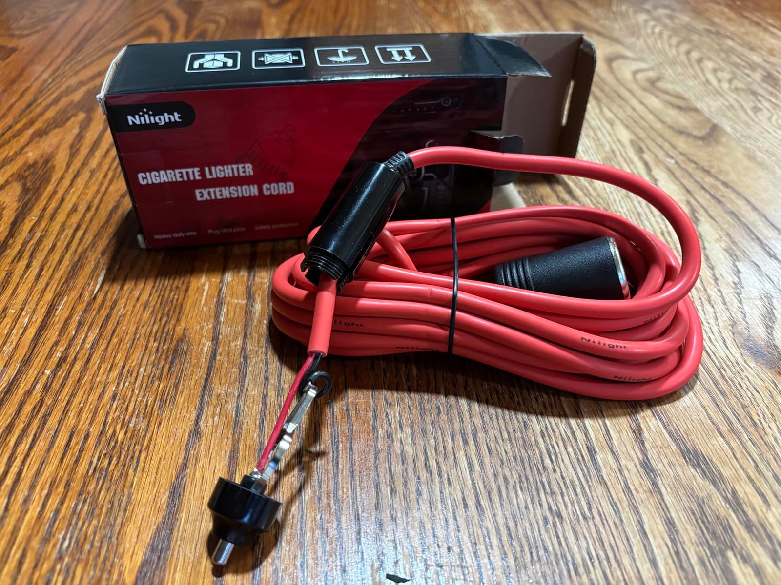 Nilight 10003W 14 Ft Male-to-Female Extension Cord Cable Heavy Duty 12V/24V Car Charger with Cigarette Lighter Socket,2 Years Warranty, red customer photo 1