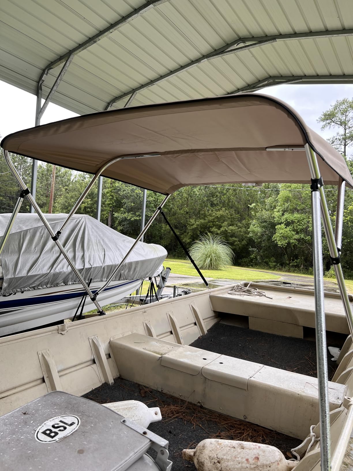 Leader Accessories 10 Colors 3-4 Bow Bimini Top for Boats Boat Canopy Cover | Pontoon Jon Boat Bimini Top Includes 4 Straps 2 Rear Support Poles Mounting Hardwares Storage Boot with 1