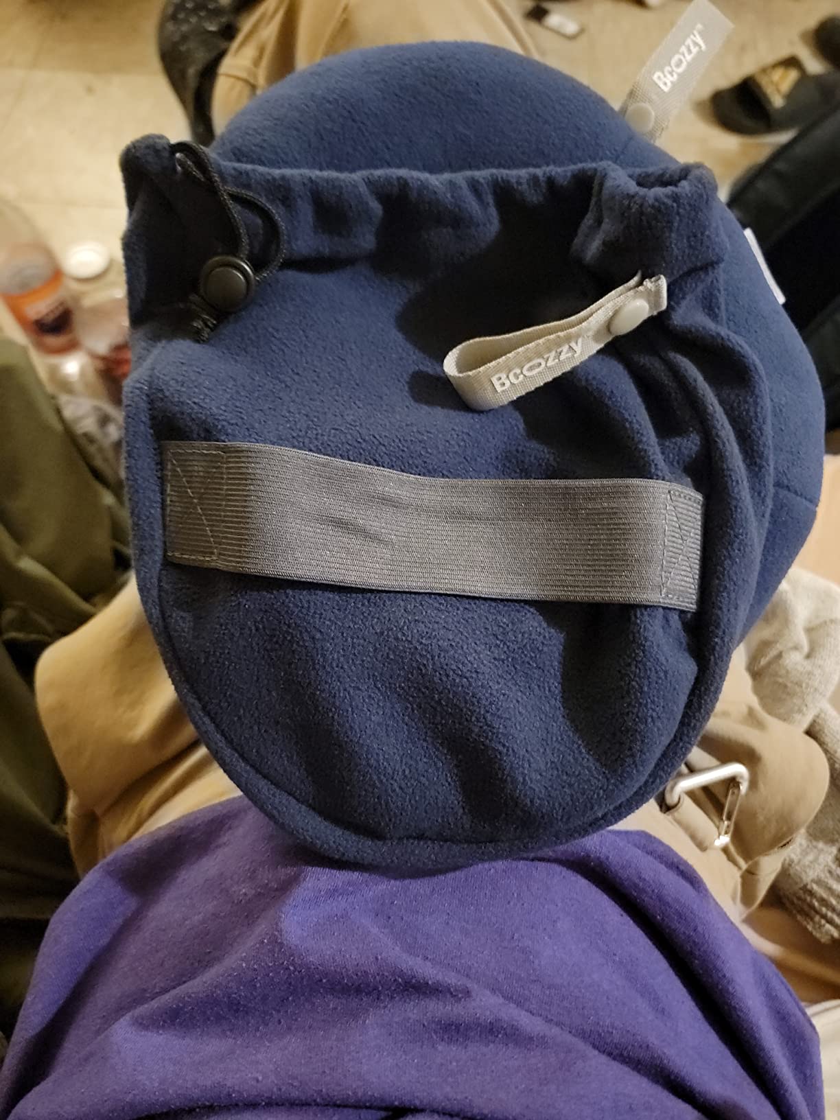 BCOZZY Travel Neck Pillow for Airplane - Patented Double Support for Head, Neck, and Chin. Best for Long Flights, Plane Sleeping, and Car Rides. Adjustable Size. Fully Washable. Carry Bag. Large, Navy customer photo 2