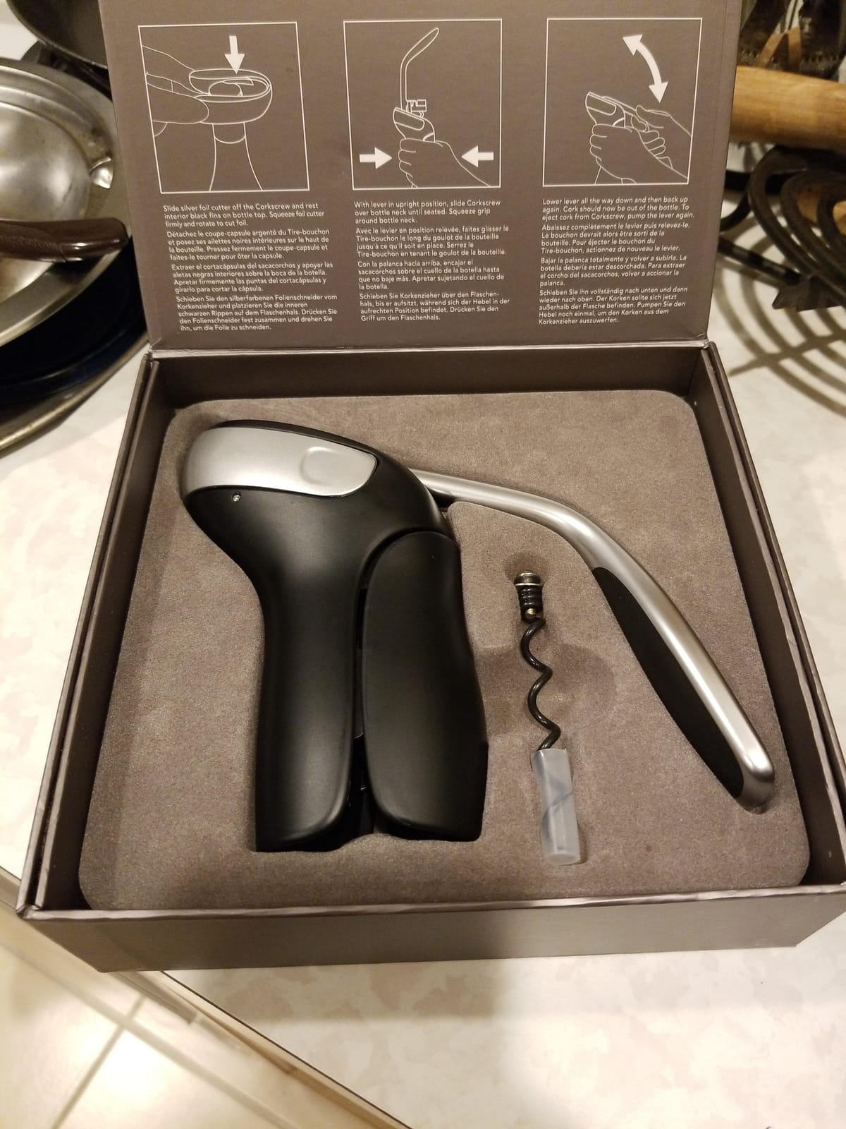 OXO Steel Wine Bottle Opener with Foil Cutter - Stainless Finish, Black | Lever-Action, Easy-Grip Handles, Home Bar, One-Pump Design, Corkscrew customer photo 1