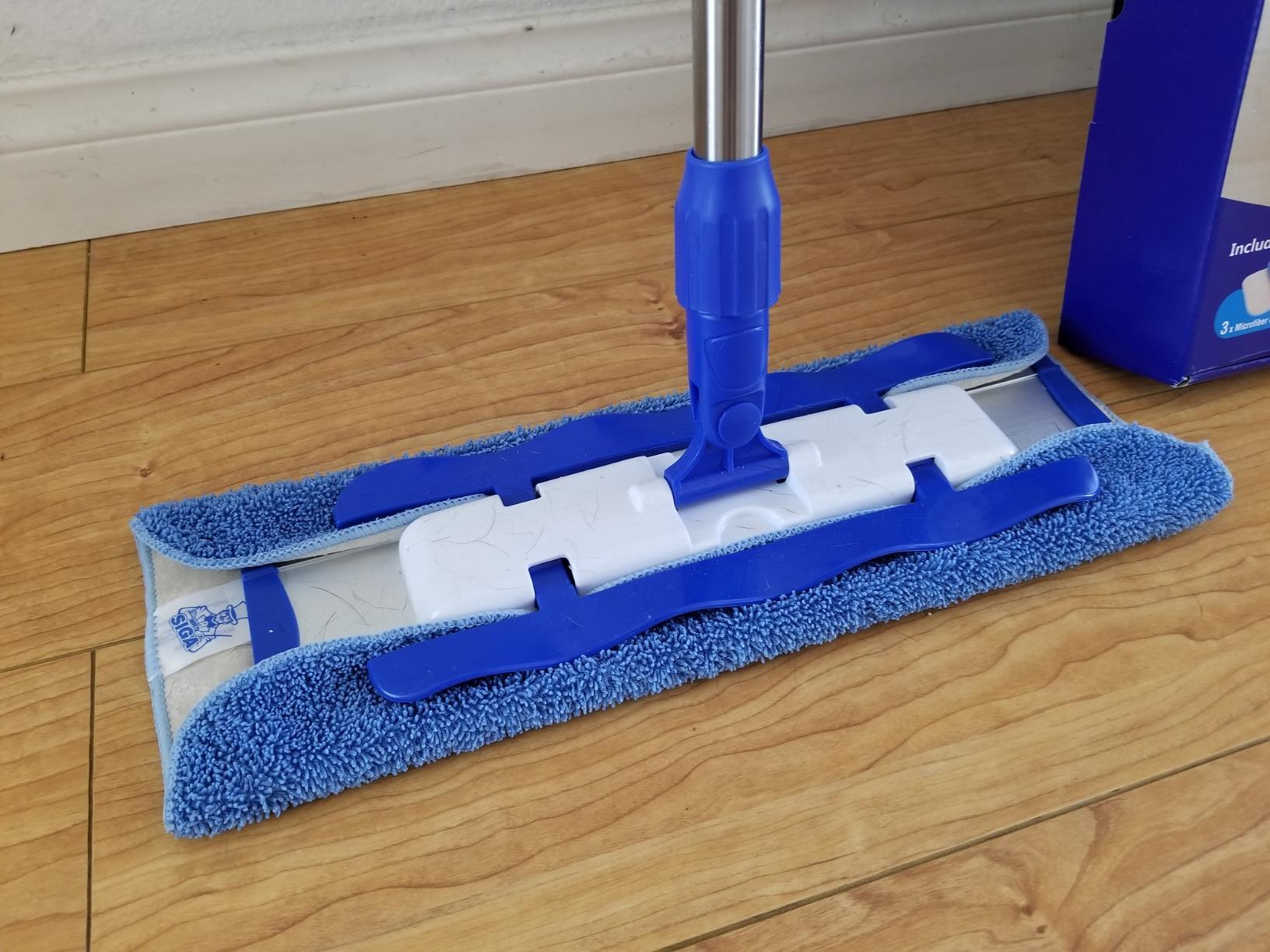 MR.SIGA Professional Microfiber Mop for Hardwood, Laminate Floor Cleaning | Stainless steel telescopic handle, 3 reusable microfiber flat mop refills and 1 dirt removal scrubber customer photo 2