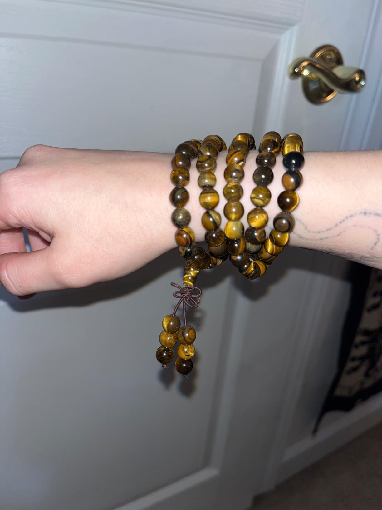 Tibetan 6mm 8mm 108 Natural Tiger Eye Gemstone Beads Prayer Mala Bracelet Necklace customer photo 1