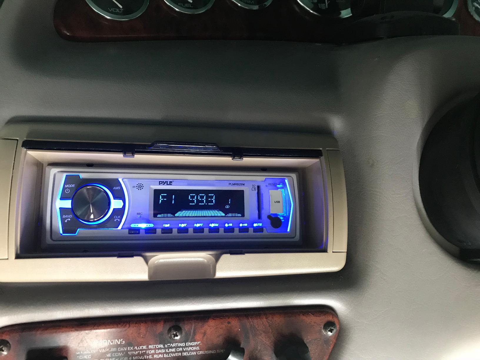 Pyle Marine Bluetooth Stereo Radio - 12v Single DIN Style Boat In dash Radio Receiver System with Built-in Mic, Digital LCD, RCA, MP3, USB, AM FM Radio - Remote Control - PLMRB29B (Black) customer photo 1