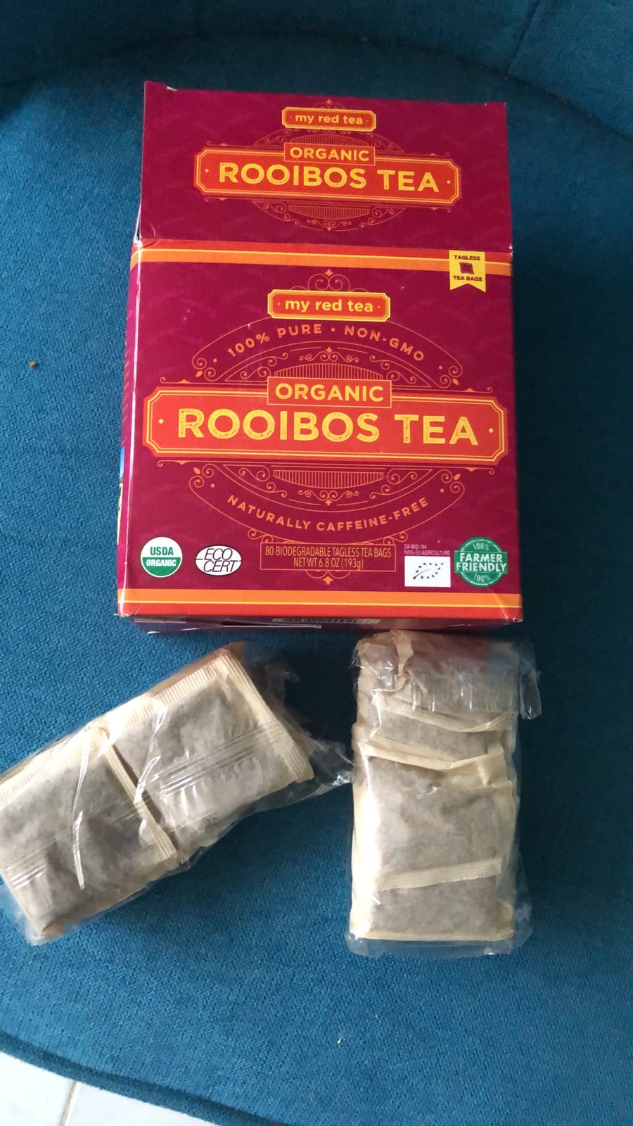 My Red Tea Organic Rooibos Tea Bags - 80 Count - South African Red Bush Tea - USDA Organic, Caffeine Free, Single Origin & Sustainably Farmed - 200g customer photo 1