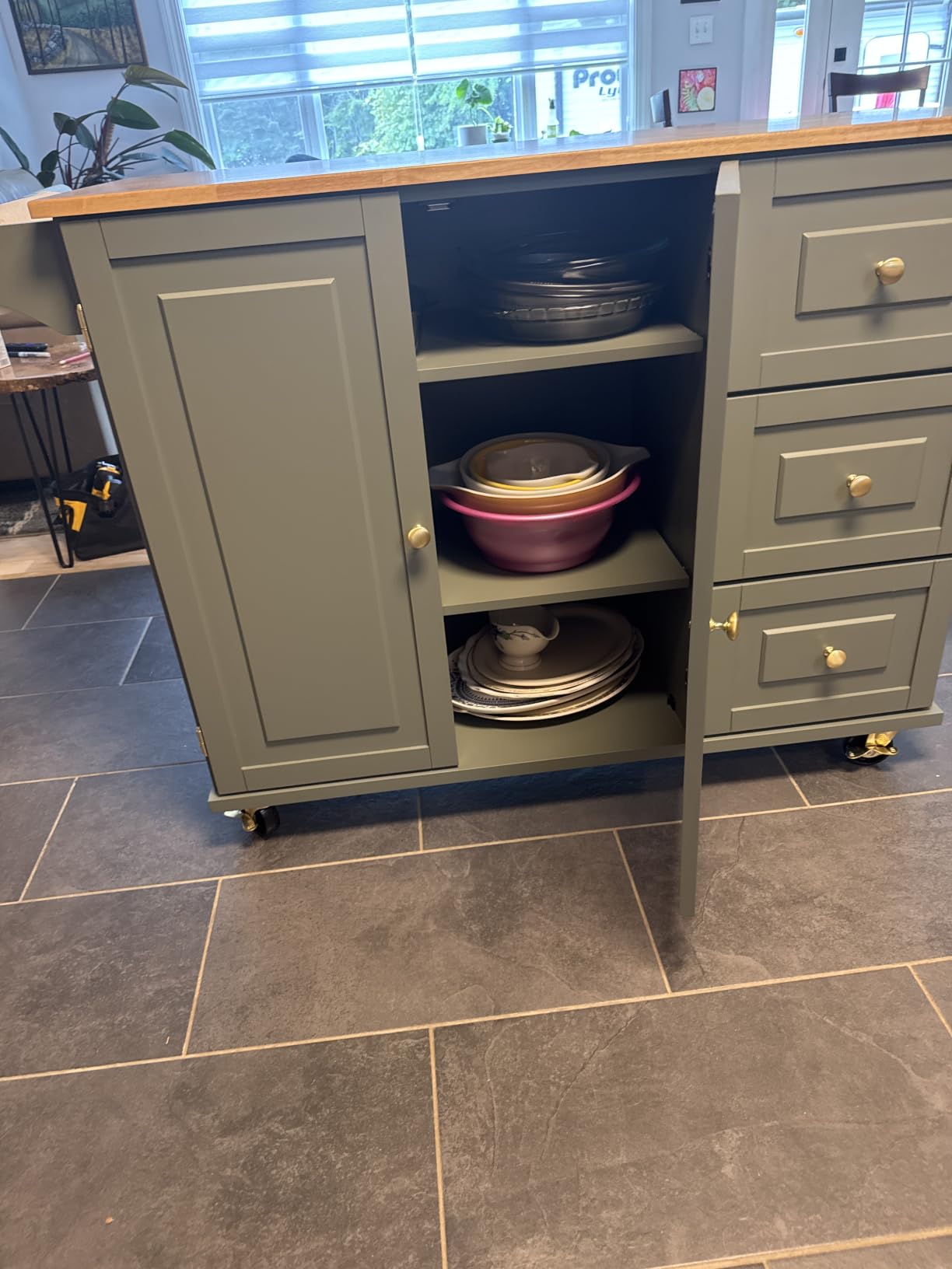 Homestyles Dolly Madison Off-White Mobile Kitchen Island Cart with Wood Drop Leaf Breakfast Bar customer photo 2