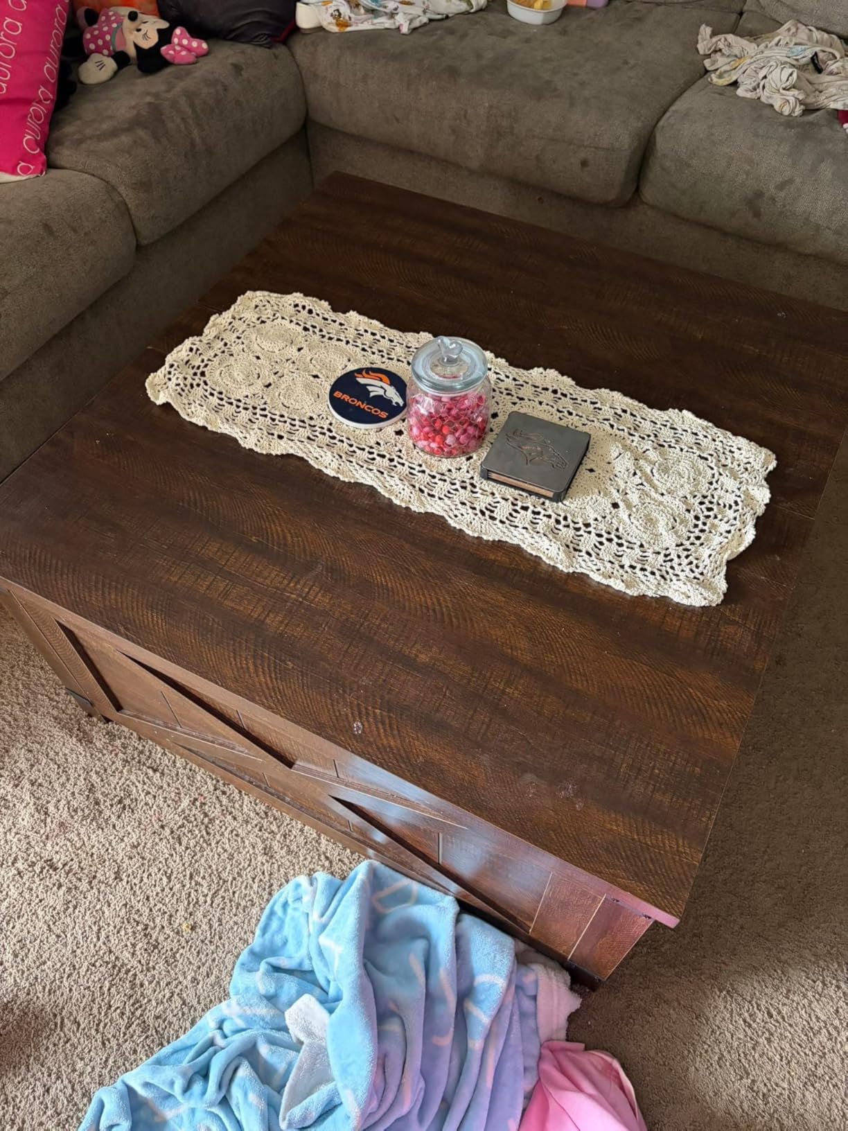 KEPSWET Cotton Handmade Crochet Lace Table Runner Beige Rectangle Coffee Table Dresser Decor (14x36 inch) customer photo 1