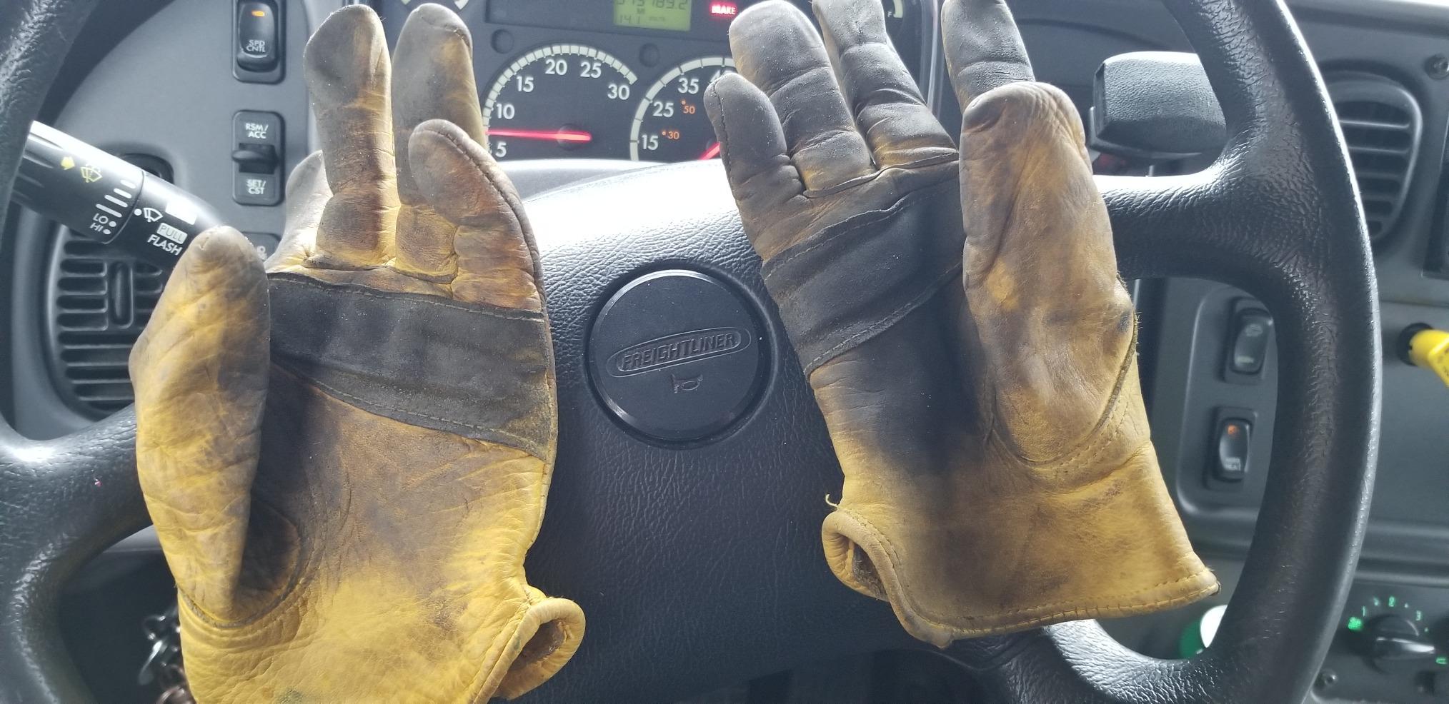 OZERO Leather Work Gloves for Men, Cowhide Reinforced Palm, Heavy Duty Keystone Thumb Elastic Wrist customer photo 1