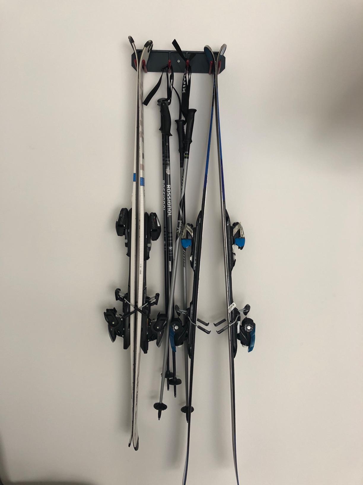 Wall Mounted Rack Organizer for Skis and Poles Heavy Duty Horizontal Wall Ski Rack Garage Storage with Metal Frame and Padded Hooks Indoors Outdoors Premium Wall Hooks (Medium Holds 2 Set of Ski's) customer photo 2