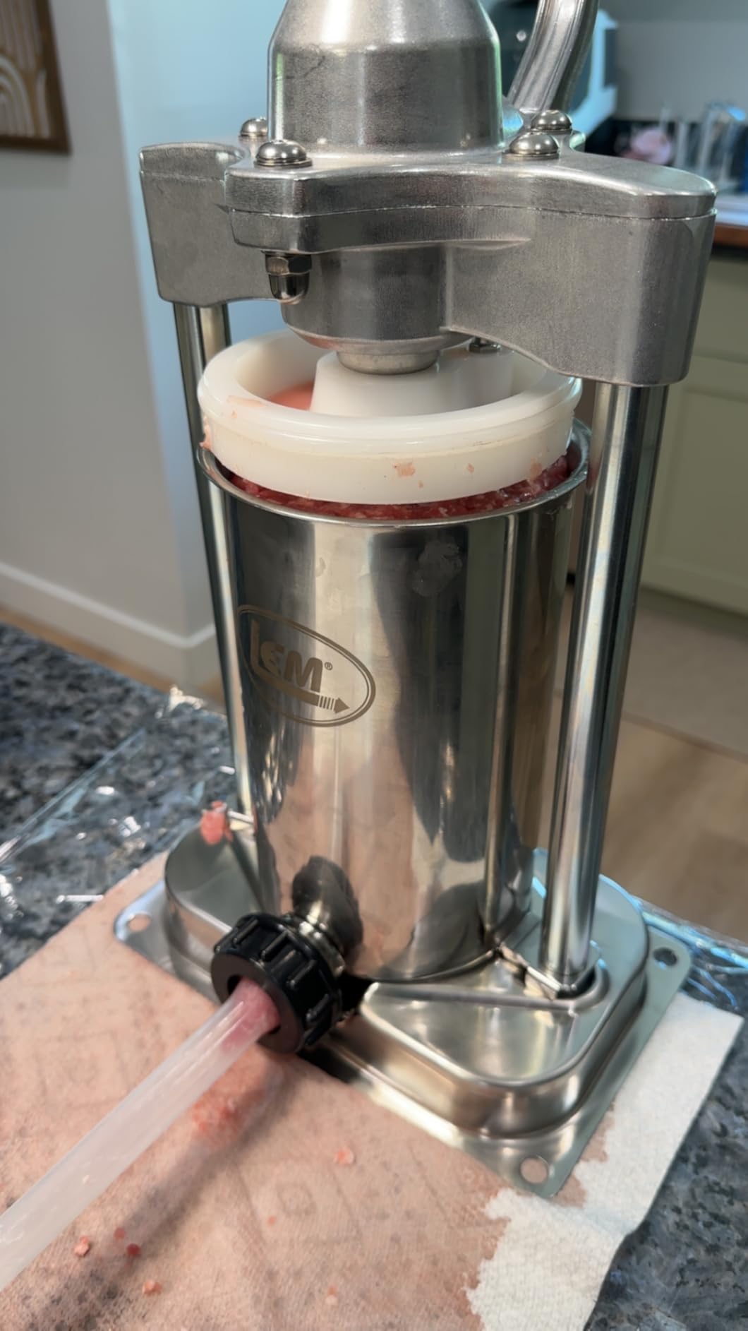 LEM Products MightyBite 5 lb Sausage Stuffer, Professional Design, Stainless Steel, Includes Clamps & Stuffing Tubes, Removable Cylinder, Air-Release Piston, Meat Stuffer Machine for Home Use customer photo 1