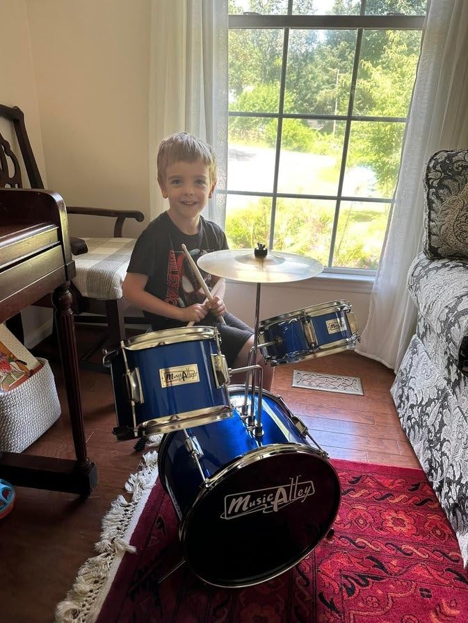Music Alley 3 Piece Kids Drum Set with Throne, Cymbal & Sticks, Black | Junior drum set for kids with bass drum, snare, tom, cymbal, pedal, throne and sticks for young beginners customer photo 1