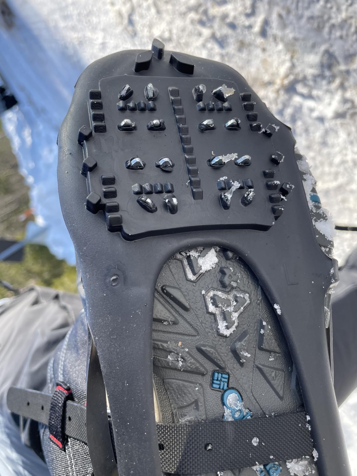 Ice Cleats, Crampons Snow Traction Ice Cleats for Shoes and Boots Women Men, Non Slip Grippers Spikes for Shoes with Straps, Slip-on Rubber Overshoe Stretch Footwear for Winter Walking Hiking Fishing customer photo 1