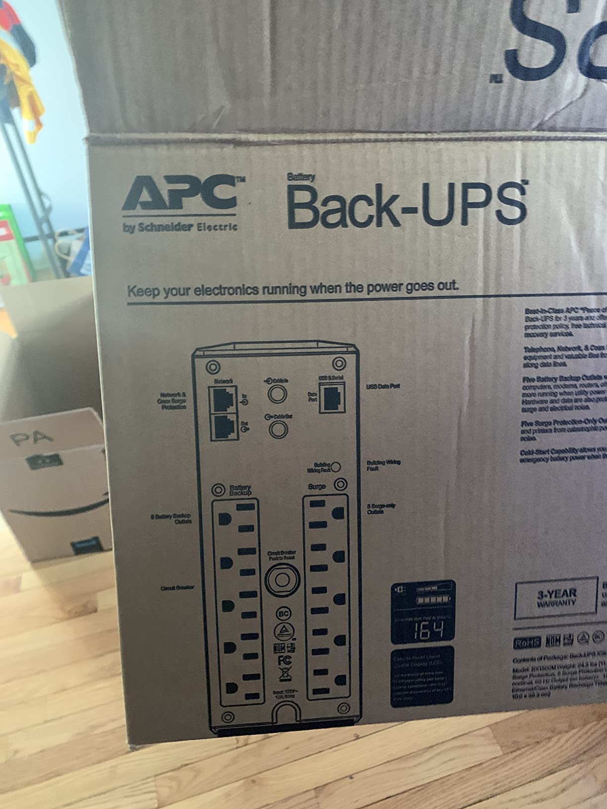 APC UPS 1500VA/900W Battery Backup for PCs, Office Electronics, BX1500M | Back-UPS Pro UPS for home offices. 10 outlets, LCD, AVR, surge protection, 68-min runtime (@100W) for PCs & workstations customer photo 1
