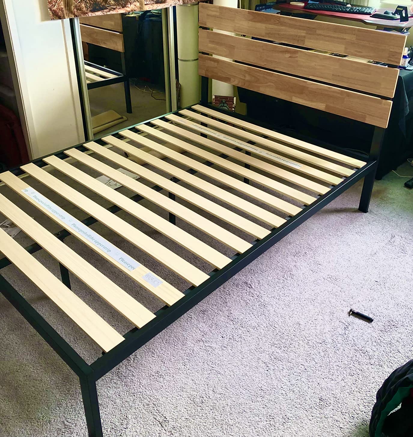 Olivia Metal and Wood Platform Bed Frame / No Box Spring Needed / Wood Slat Support / Easy Assembly, Full customer photo 2
