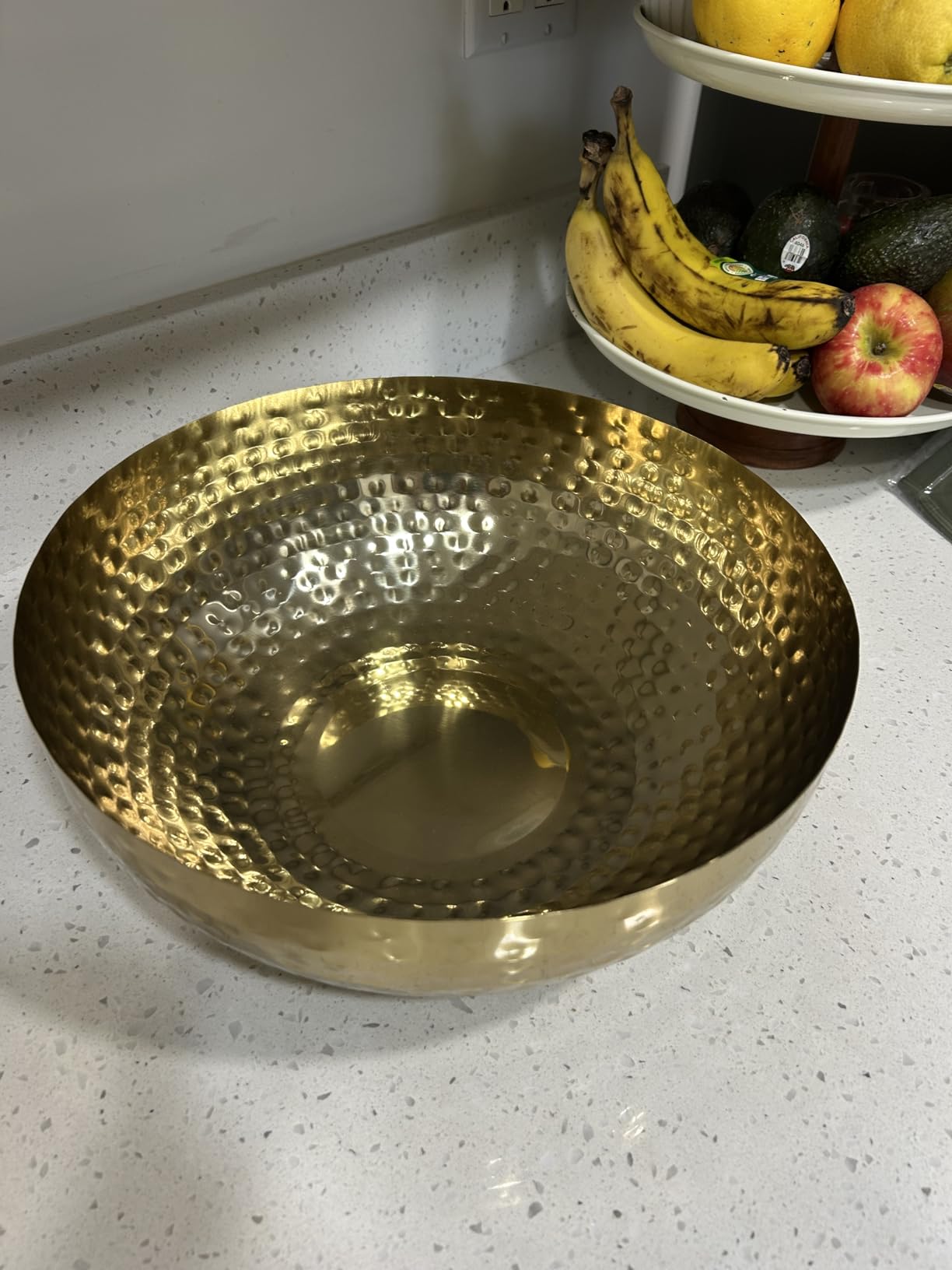 Creative Co-Op Round Hammered Metal Bowl, Gold Finish, 14