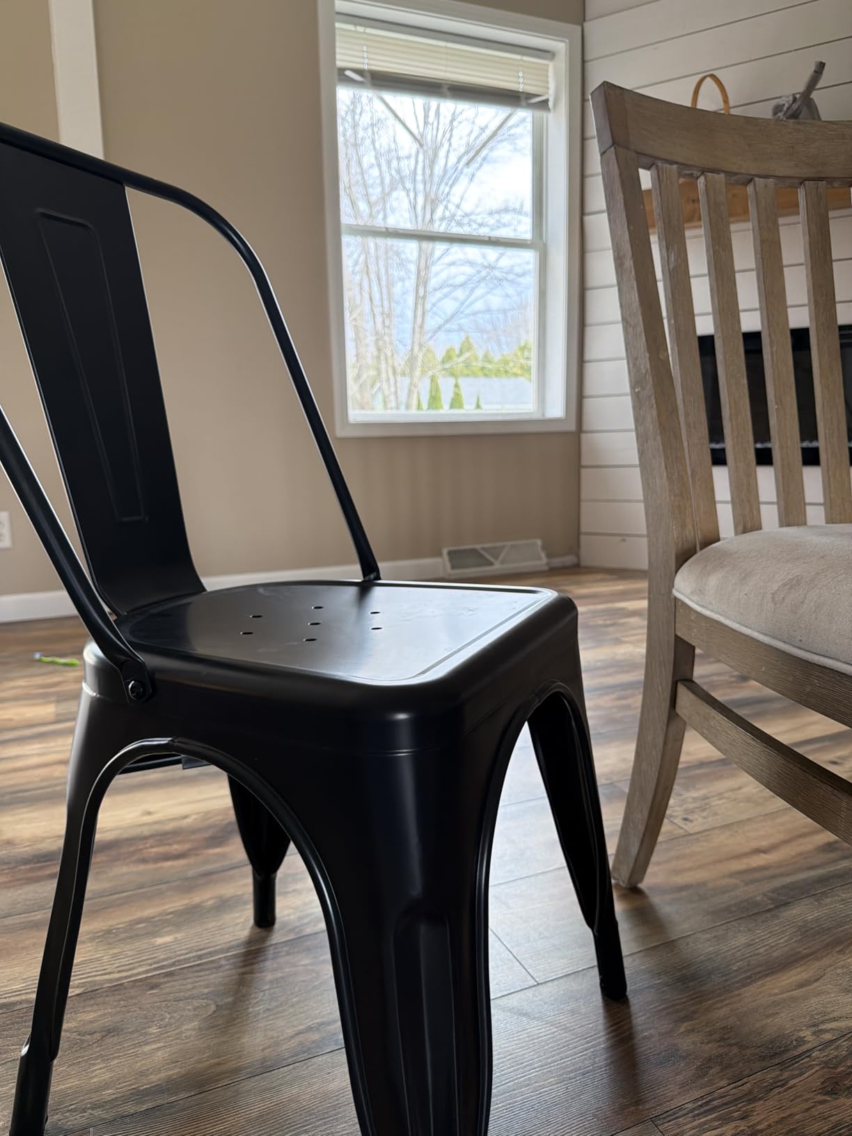 FDW | Metal Dining Chairs | Set of 4, Black | 330lbs Load | Stackable Tolix Side Chairs with Backrest | Non-Slip Feet | Indoor/Outdoor Use | Ideal for Kitchen & Restaurants customer photo 2