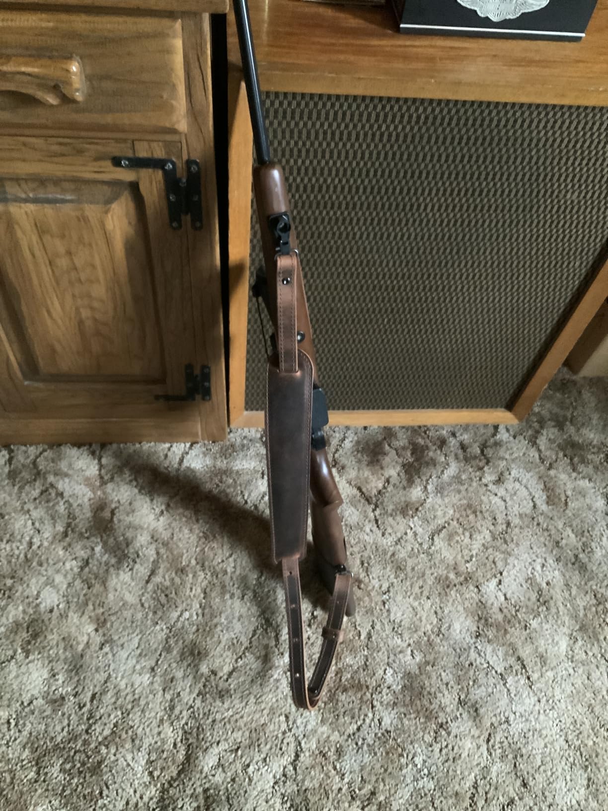 BF500 Buffalo Leather Padded Rifle Gun Sling, Crazy Horse/Brown Stitched, Black, Amish Handmade customer photo 2