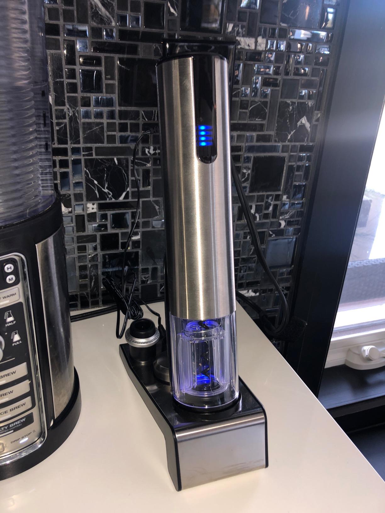 Wine Enthusiast 2-in-1 Electric Blue Automatic Wine Bottle Opener and Preserver Set - Fully Electric Corkscrew with Charging Station, Seal Bottle with Vacuum Stopper (7 Piece Set) customer photo 2