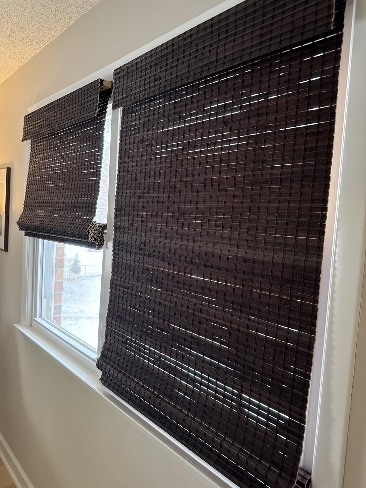 Radiance Cordless Bamboo Blinds - Flatstick Bamboo Roman Shades for Interior Windows - Roll Up Woven Shades with Valance - Inside & Outside Mount Roman Window Shades - Driftwood - 31