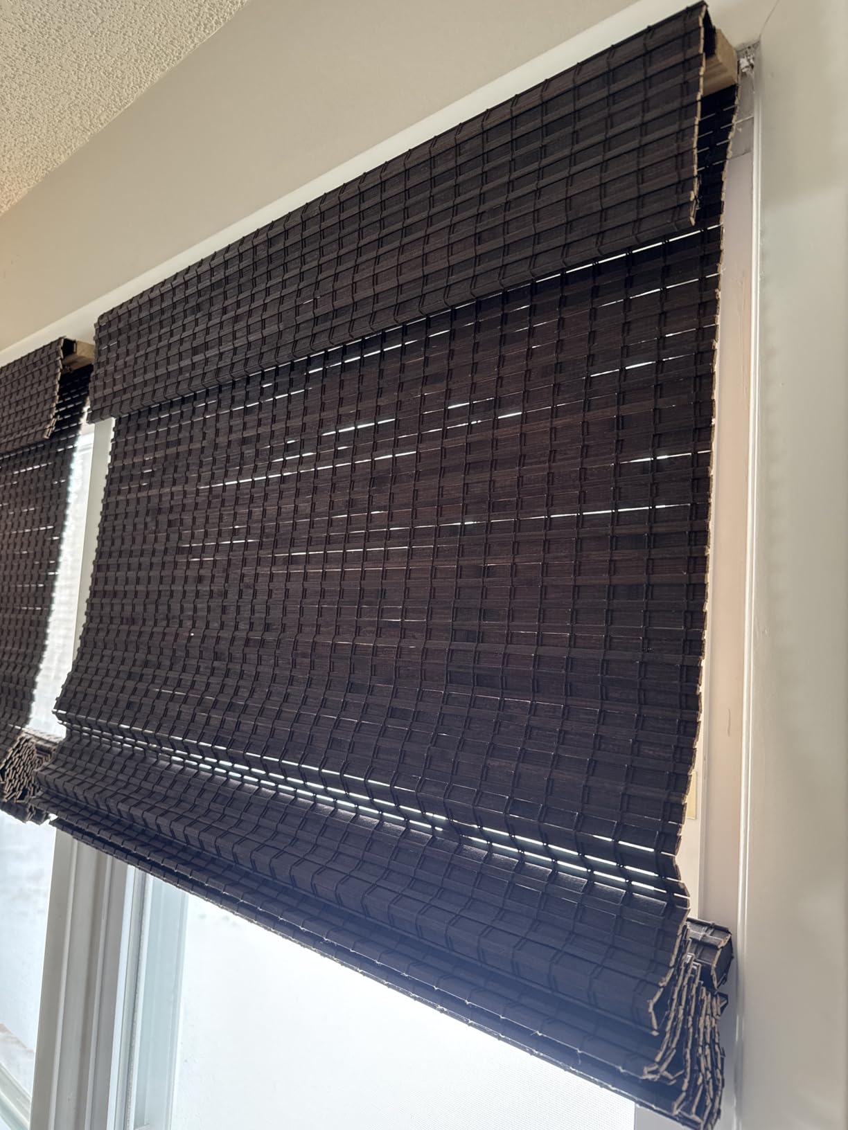 Radiance Cordless Bamboo Blinds - Flatstick Bamboo Roman Shades for Interior Windows - Roll Up Woven Shades with Valance - Inside & Outside Mount Roman Window Shades - Driftwood - 31