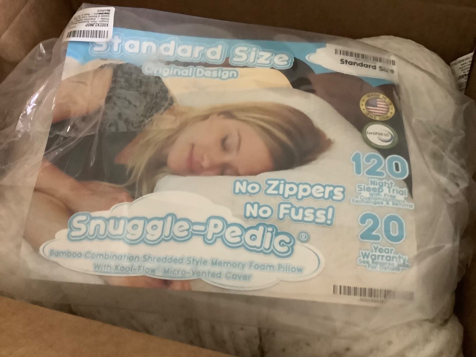 Snuggle-Pedic Adjustable Memory Foam Pillows - GreenGold Certified, Viscose of Bamboo Cover, Made in the USA - Standard customer photo 1