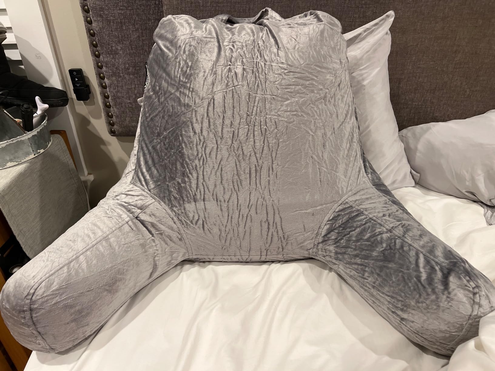 Milliard Reading Pillow with Arms, Grey, Shredded Memory Foam Back Pillow for Bed Sitting Up - Sit Up Backrest Support for Reading & Rest Bed - Washable Cover, Adjustable Comfort, CertiPUR Certified customer photo 1