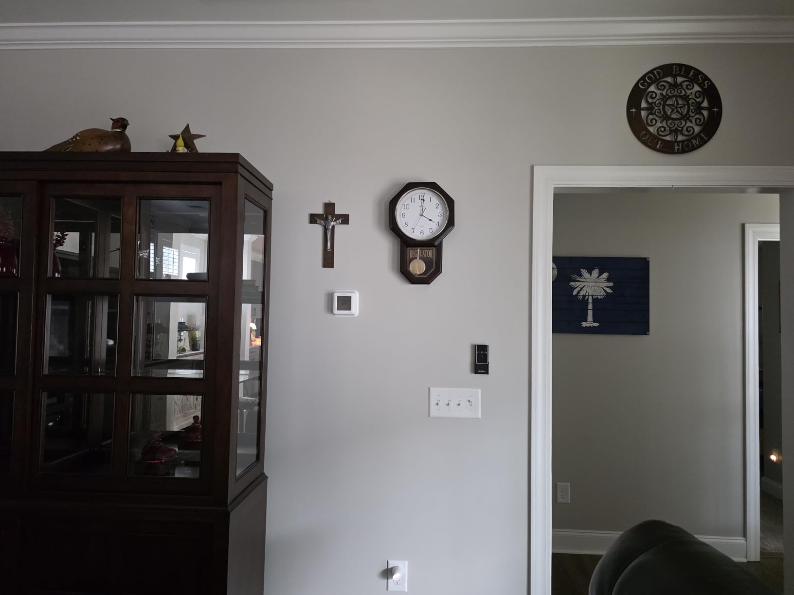 Pendulum Wall Clock Battery Operated, Real Wood Regulator Clock, Quiet | Schoolhouse Design with Pendulum, Battery Operated, Decorative Wall Decor for Living Room, Dining Room, Home, Office, 18x11 customer photo 1