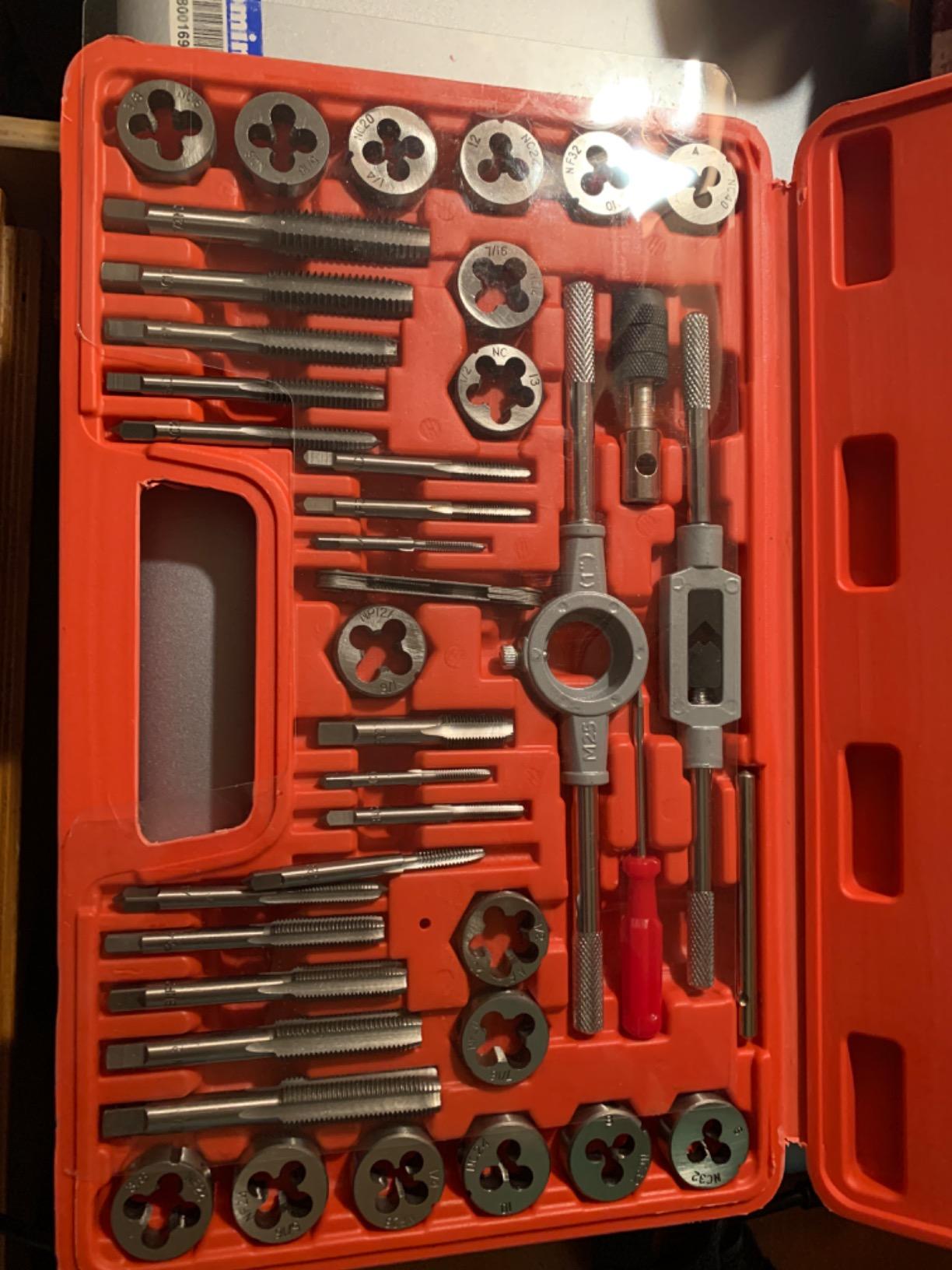 EFFICERE 40-Piece Premium Tap and Die Set, SAE Unified Screw Thread, Size #4 to 1/2