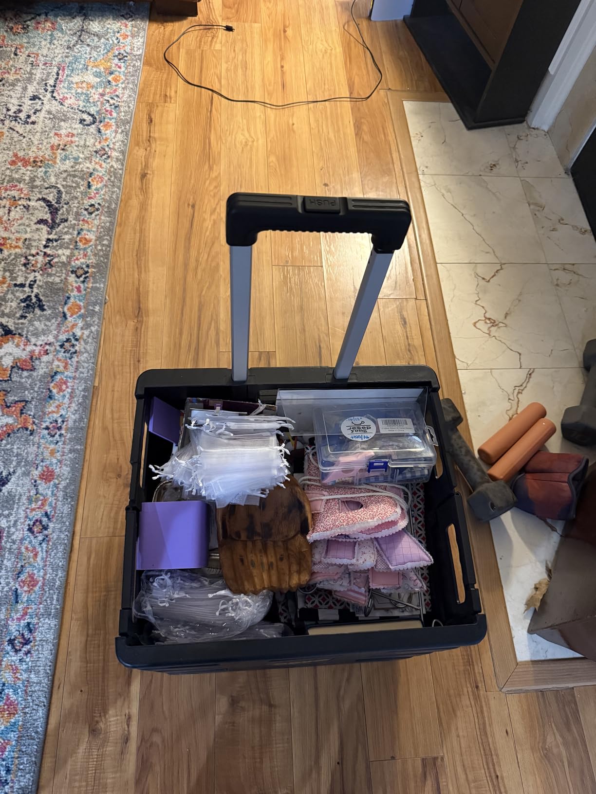 dbest products Quik Cart Collapsible Rolling Crate on Wheels for Teachers Tote Basket 80 lbs Capacity, Made from Heavy Duty Plastic Used as a Seat, Black customer photo 2