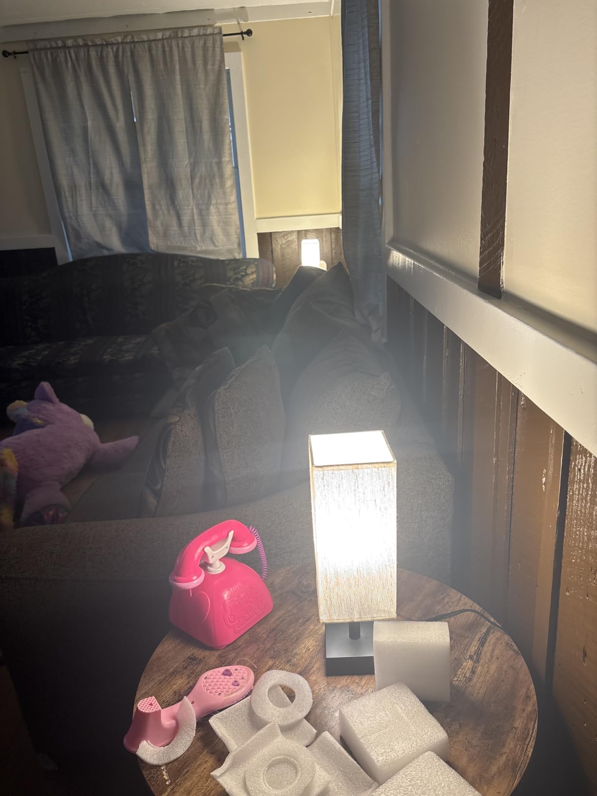 aooshine Small Bedside Table Lamp for Bedroom - Square Cream Fabric Shade, Inline Rocker Switch, Corded Electric, 12.8