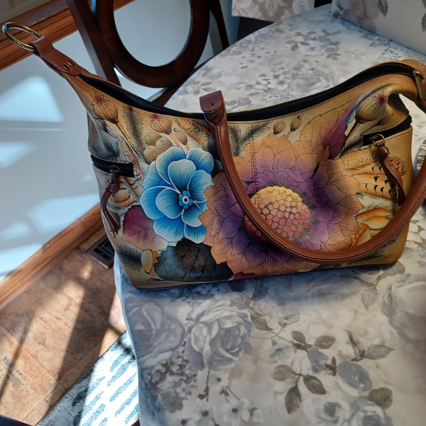 Anna by Anuschka Women's Genuine Leather, Hand Painted - Medium East-West Hobo, Zip-Top Shoulder Bag customer photo 1